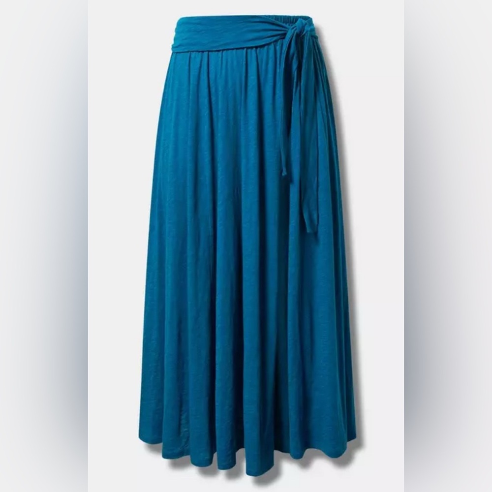 #2900 - Torrid Maxi Slub Front Slit Cover-Up Skirt Cosmos Teal Aqua Blue Green